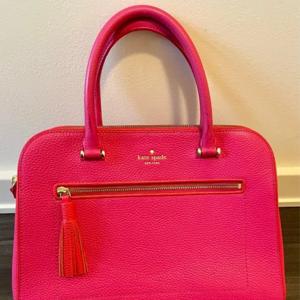 kate spade Hot Pink Pebbled Leather Satchel with Gold Hardware